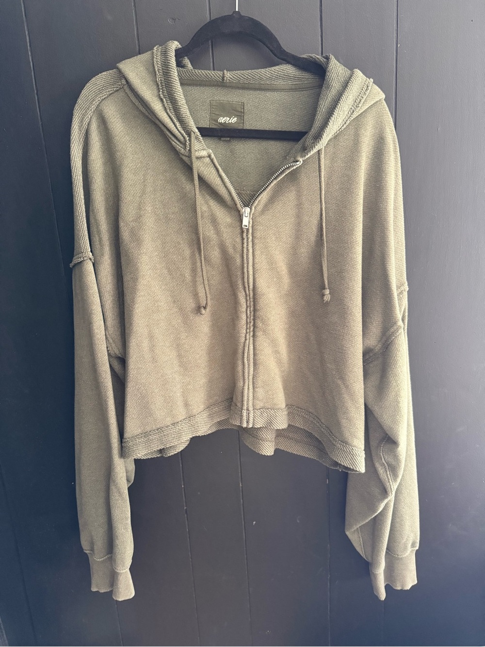 aerie Cropped Olive Zip Hoodie